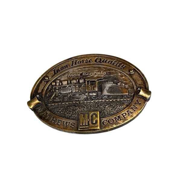 Vtg Belt Buckle Mathews Co. Iron Horse Steam Train 31 Quality Limited Edition - Picture 10 of 16
